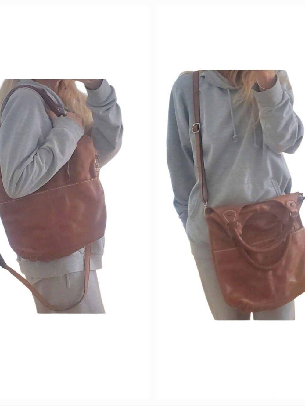 Vintage Roots Lauren Large Distressed Leather Tote Shoulder Crossbody Bag